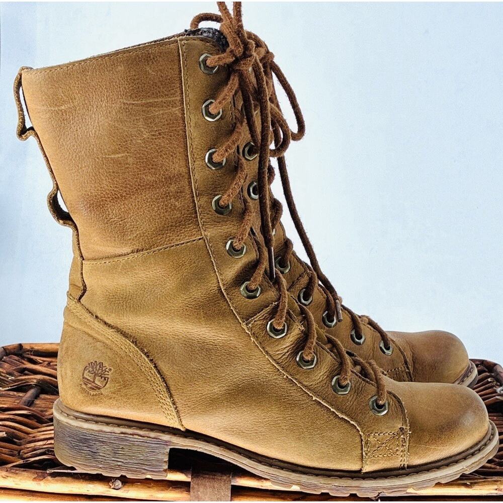Vintage 2006 Timberland A128W Women 9 Waterproof Leather Tall Combat Boots Y2K - Picture 5 of 7